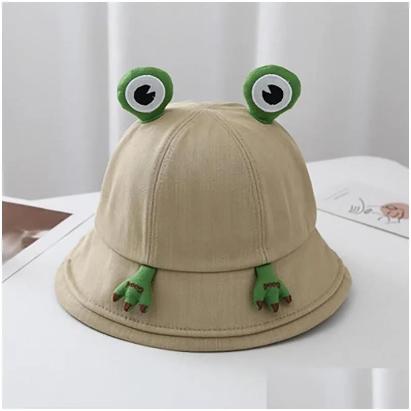 wide brim hats bucket women cartoon little frog double-sided fisherman hat korean style solid climbing outdoor sunscreen hatwide
