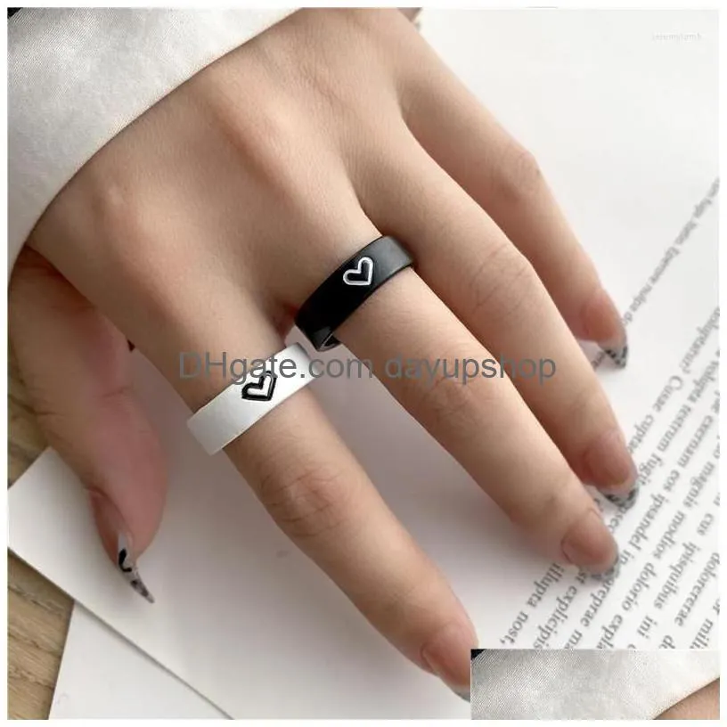 cluster rings retro couple butterfly for women girls fashion black white set heart lovers party anniversary jewelry gifts