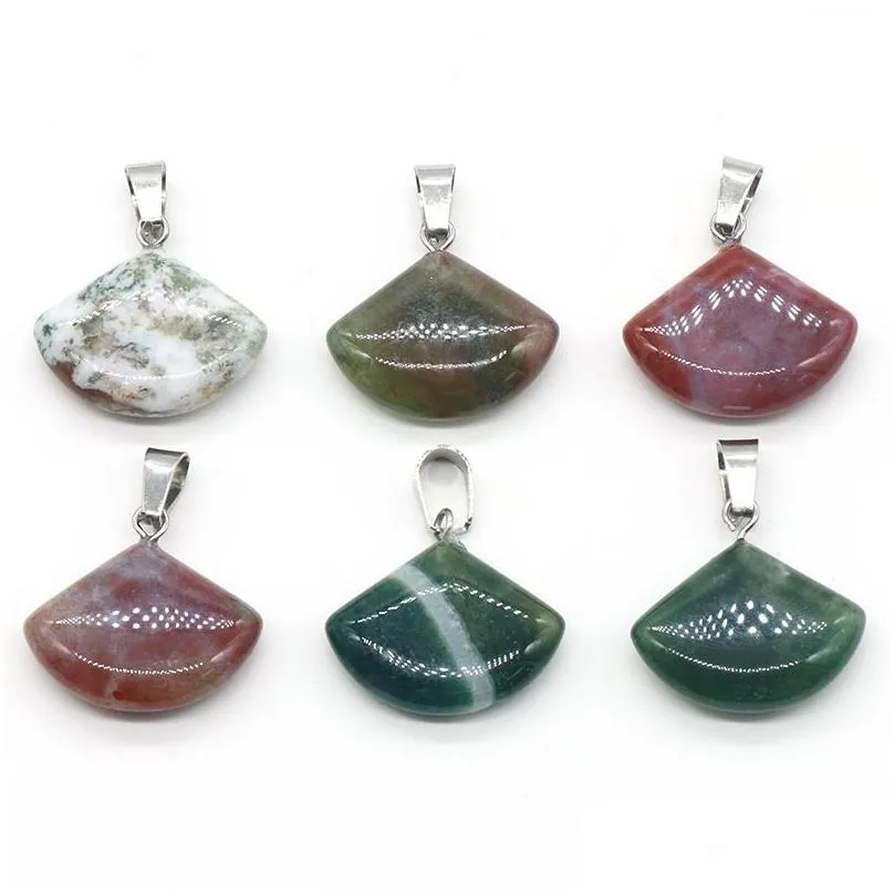 Natural Gemstone Sector Pendant Necklace for Women Men Healing Chakra Crystal Stone Geometric Pendants Making Jewelry