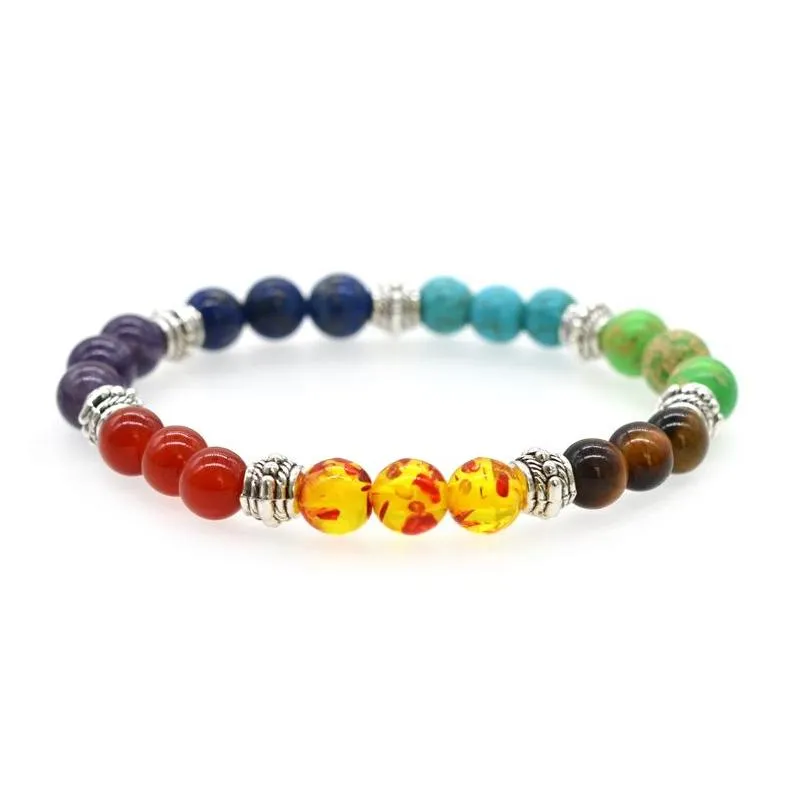 7 Chakras Beaded Bracelet strands Reiki Healing Balancing Round Beads for women and men