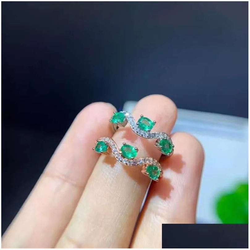 cluster rings fashion silver emerald ring 3mm*4mm natural si grade 925 sterling jewelry