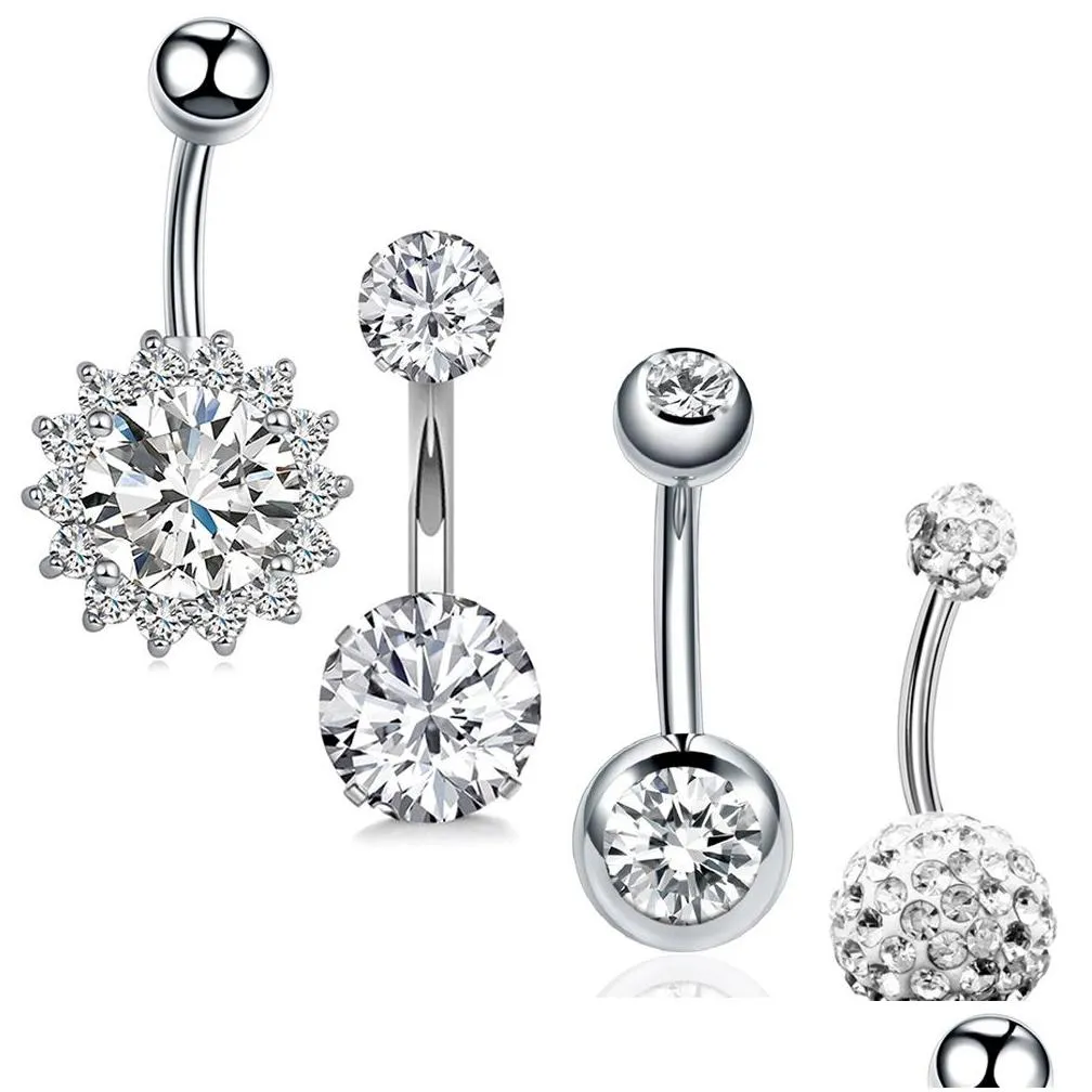 4pcs/set surgical steel navel piercings crystal piercings belly button rings navelearring bar sexy woman body piercings jewelry