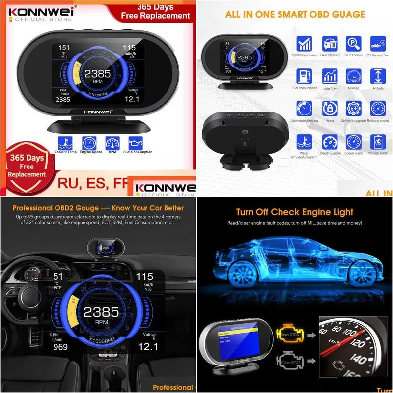 New KONNWEI KW206 OBD2 On-Board Computer Auto Car Digital Computer Display OBD 2 Scanner Fuel Consumption Water Temperature Gauge