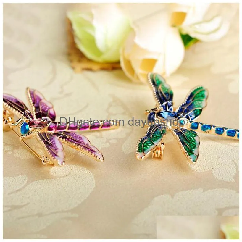 pins, brooches oi arrival green enamel dragonfly zinc alloy insect brooch pins for women kids coat clothes accessories jewelry