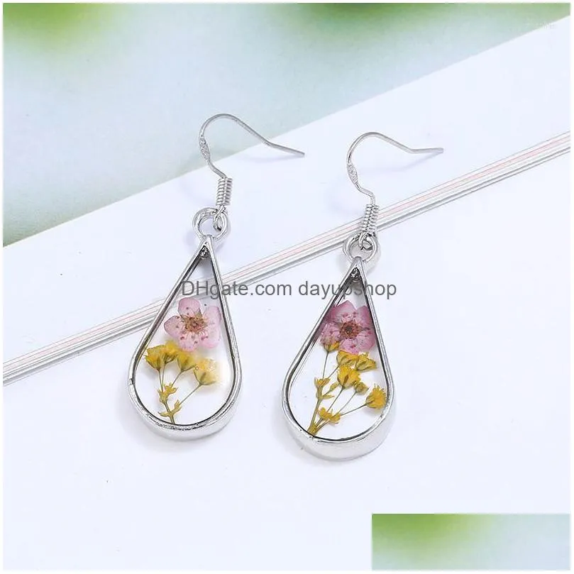 dangle earrings & chandelier forget me not flower cute blue natural real earring for women elegant epoxy resin dried flowers jewelry