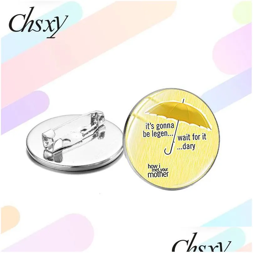 pins, brooches chsxy arrival funny himym brooch pin yellow umbrella blue french horn cartoon pattern glass gem lapel pins badges