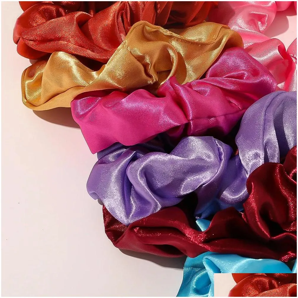 60 color Vintage Hair Scrunchies Stretchy Satin Scrunchie Pack Women Elastic Hair Bands Girls Headwear Plain Rubber Hair Ties M69