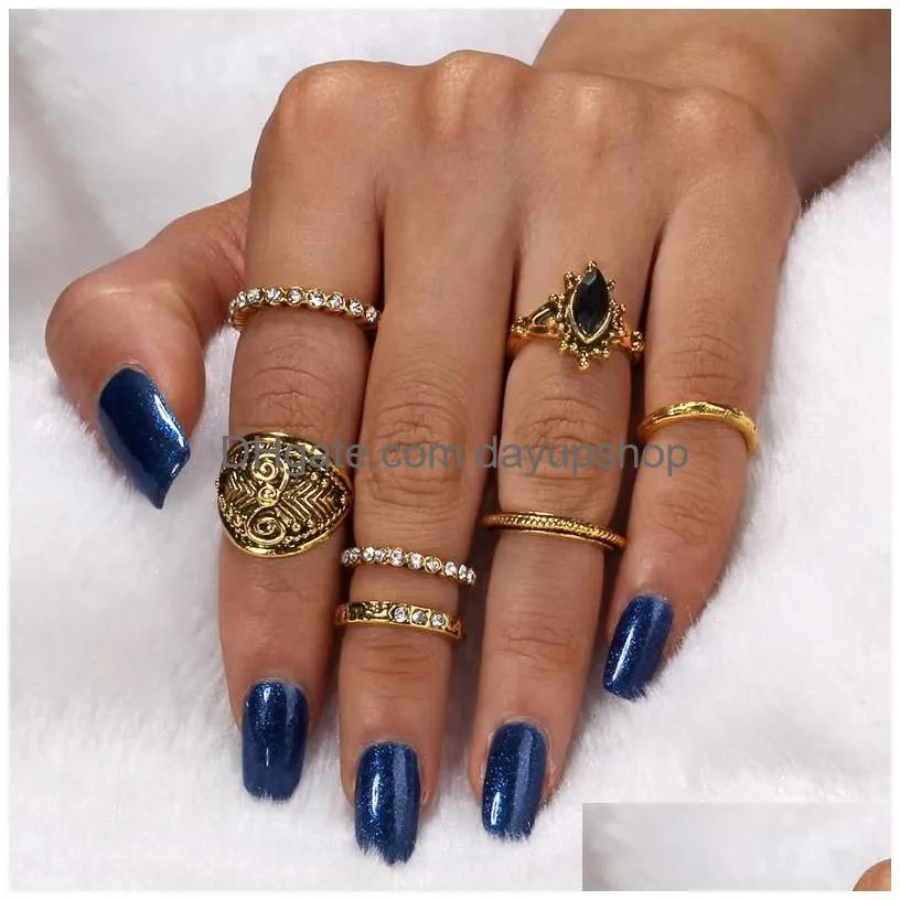 cluster rings 13pc/set vintage tibetan silver set for women big knuckle geometric pattern boho statement jewelry gift girl