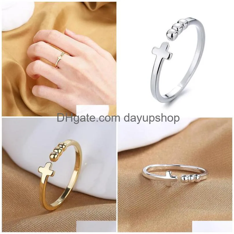wedding rings korean fashion simple silver color cross opening for women trendy adjustable jewelry party accessorieswedding