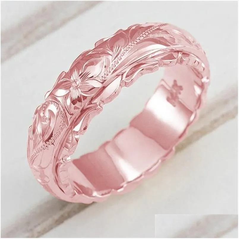 wedding rings fashion rose gold silver color ring female vintage carving flower for women jewelry luxury bridal engagement