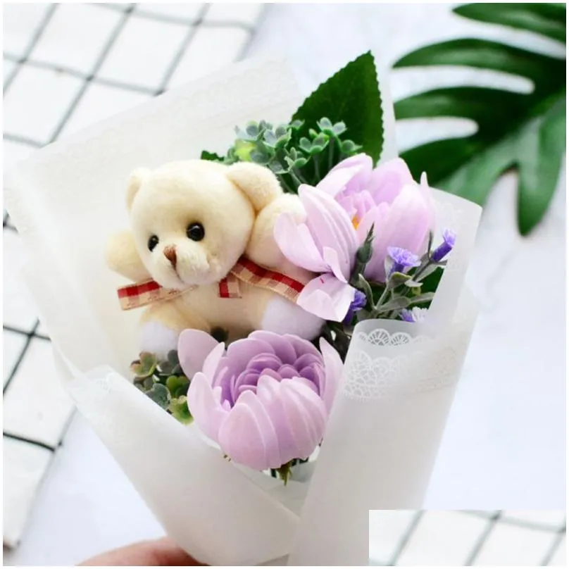 Decorative Flowers & Wreaths Decorative Flowers Wreaths Rose Flower Soap Dried Bear Gift Box Birthday Home Garden Festive Party Suppli Dhnlb