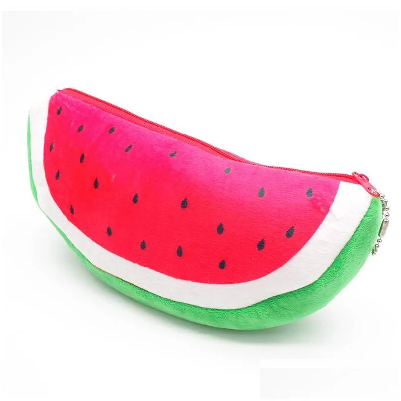 wholesale pencil cases 12 pcs/lot cute fruit case creative plush watermelon bag for kids gift stationery pouch school supplies1