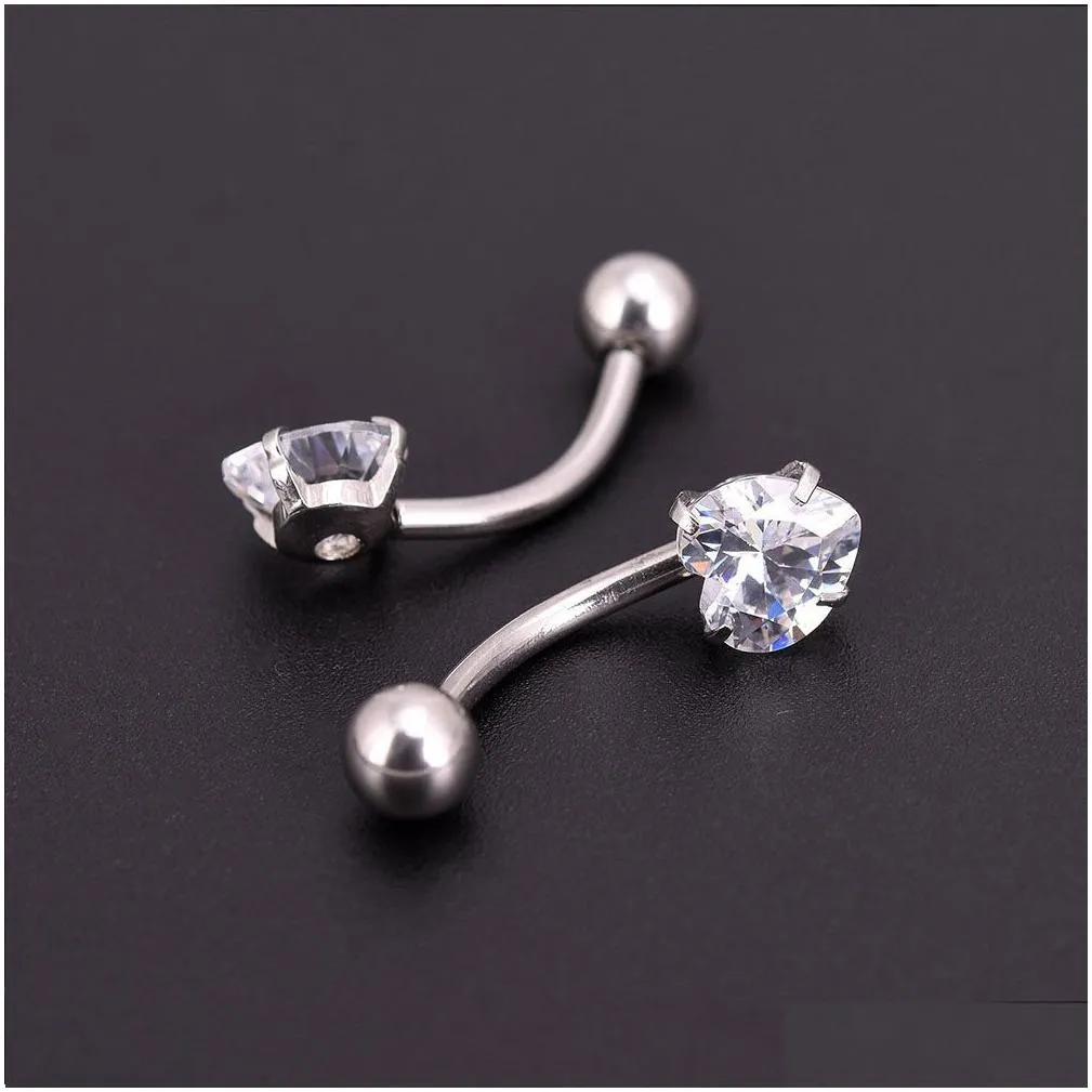 1pc single crystal rhinestone steel navel ring belly piercing fashion navel earring barbell belly button rings sexy body jewelry