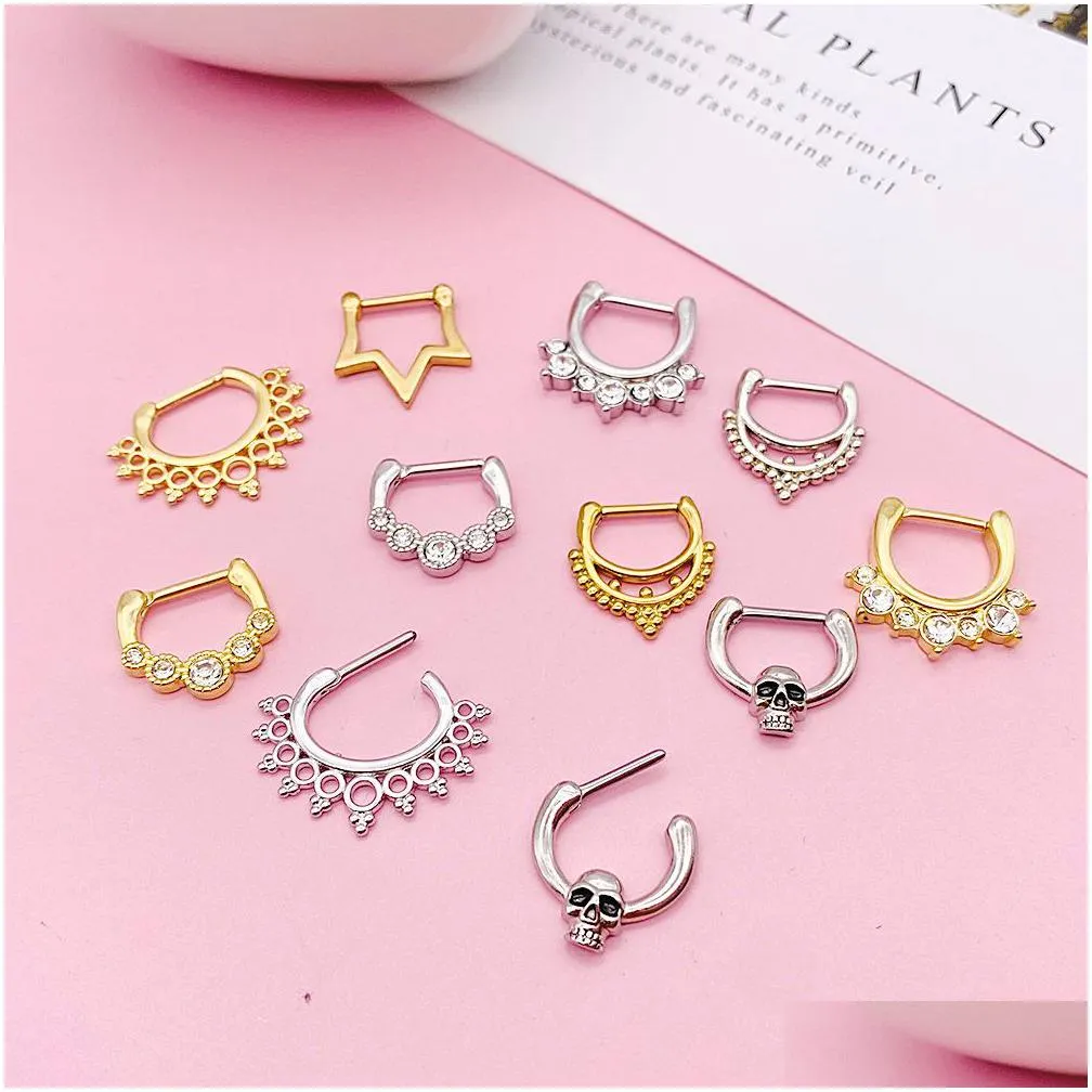 stainless steel septum clicker ring cartilage helix tragus hoop daith earrings nose rings hoop hinged segment clicker piercing