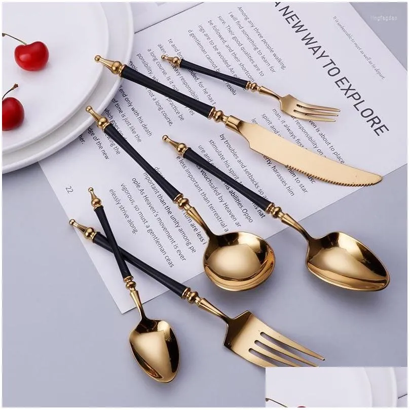 Dinnerware Sets Dinnerware Sets Fine Simple Metal Cutlery Set Steak Western Four-Piece Coffee Spoon European El Golden Tableware Separ Dhbal