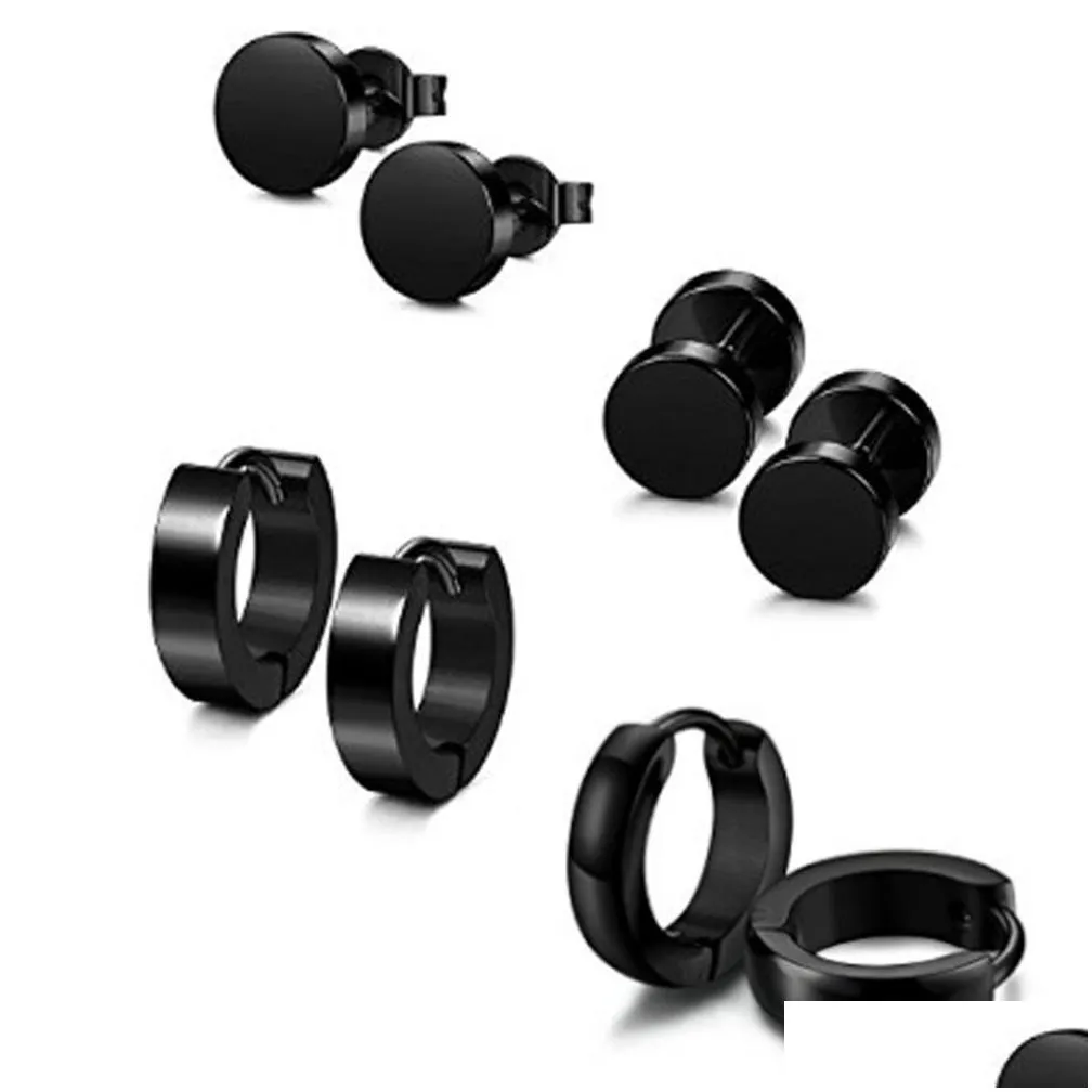 4pair/set stainless steel hoop earrings piercing earring for women men punk gothic barbell ball stud earrings silver tone black