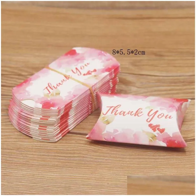 500pcs est diy design white pillow box paperboard retro style candy packing ring display letter thank you love picture 8x5.5x2cm