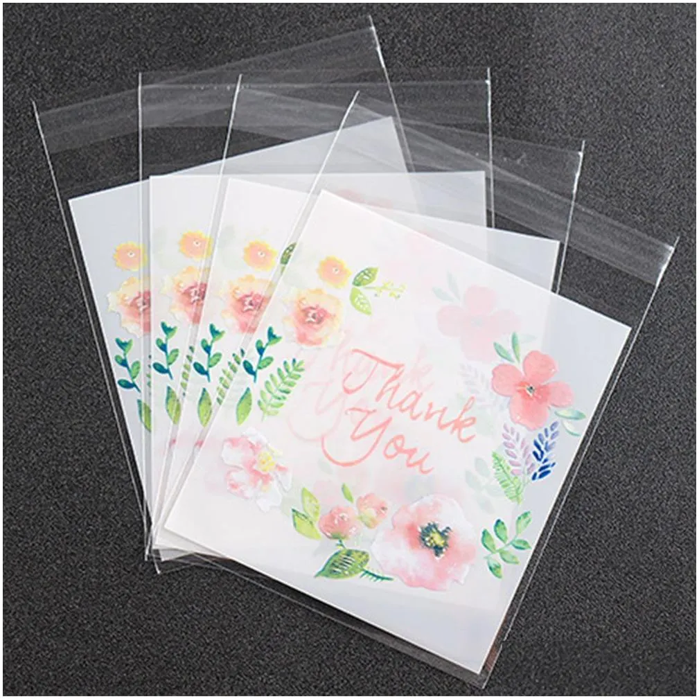 plastic packing bags flower pattern self-adhesive candy cookie gift packing bags sample package bag1