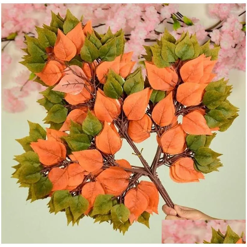 Decorative Flowers & Wreaths Decorative Flowers 12Pcs 50-65Cm Length Birch Tree Leaf Leaves Branch Silk Artificial Flower For Wedding Dh5U7