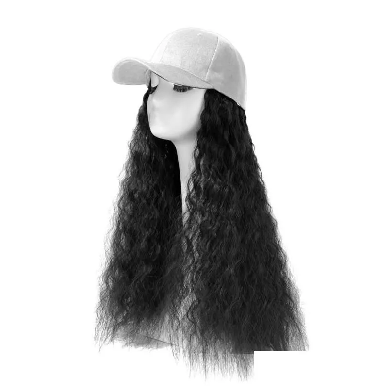 other event party supplies baseball cap hair wave curly hairstyle adjustable wig hat attached long high temperature silk headwear