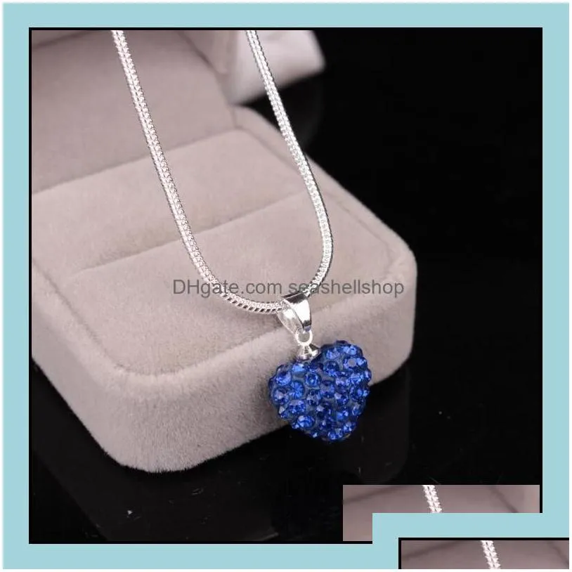 Jewelry Pendant Necklaces Pendants Jewelry Korean Crystal Heart Shape Necklace Sier Plated Snake Chains Rhinestone Disco Bead Charm Fo Dhak9