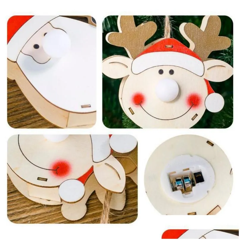 Christmas Decorations Christmas Decorations Santa Claus Wooden Glowing Pendant Door Wall Hanging Merry Board For Home Y1 Home Garden F Dhhna