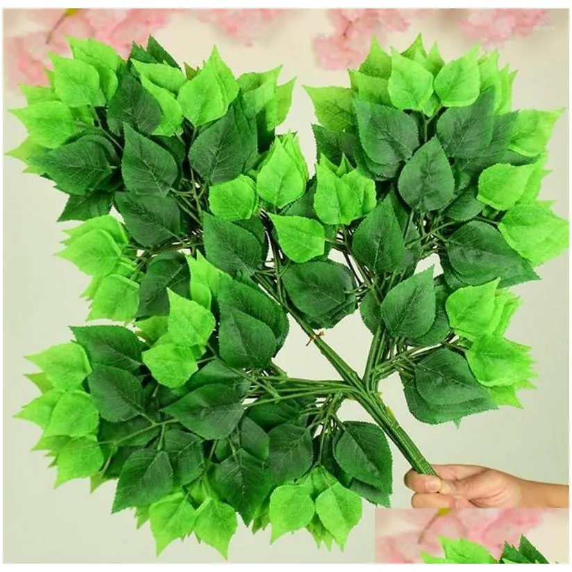 Decorative Flowers & Wreaths Decorative Flowers 12Pcs 50-65Cm Length Birch Tree Leaf Leaves Branch Silk Artificial Flower For Wedding Dh5U7