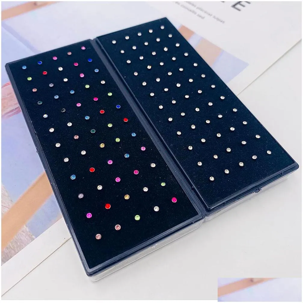 60pcs/set nose piercing 1.8mm stainless steel nose studs crystals l-shape ear piercing tragus cartilage pin body jewelry