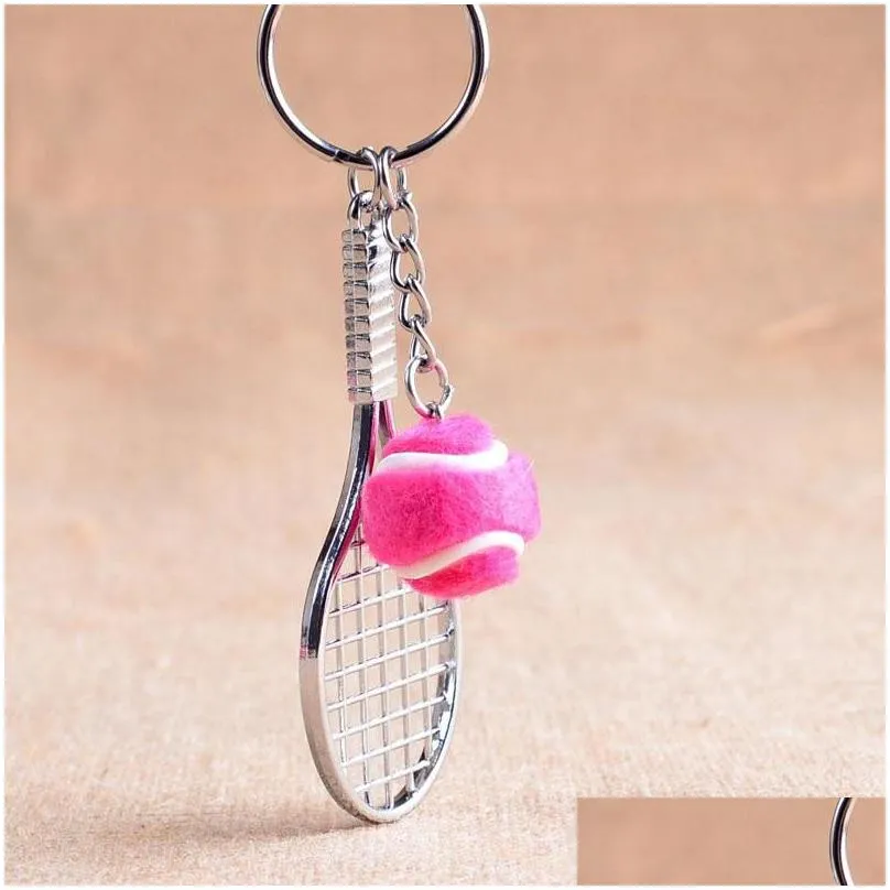 2020 Tennis Racket Keychain Cute Sport Mini Keychain 6 color Pendant Car Keyring Sports Key Chain Who love sports Gifts for Teenager