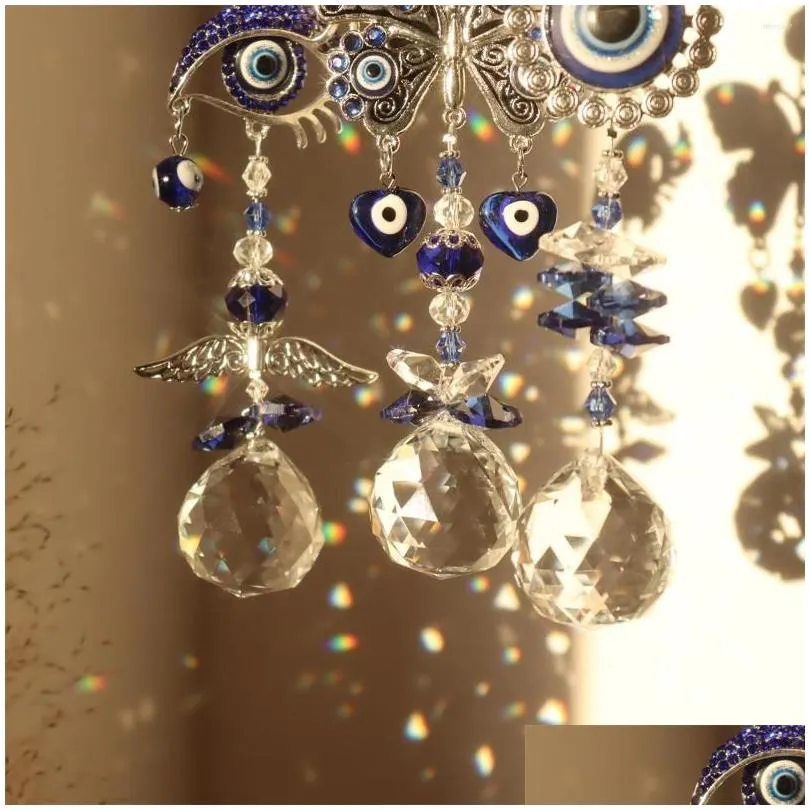 Garden Decorations Garden Decorations Blue Evil Eye Crystal Sun Catcher Pendant Prism Ball Ornaments For Window Home Decor Home Garden Dhj61