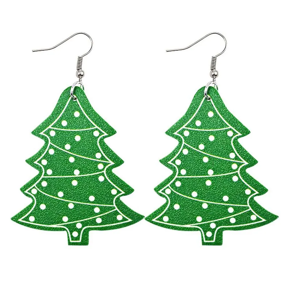 christmas tree snow deer design pu leather dangle earring jewelry for women girls fashion holiday gift