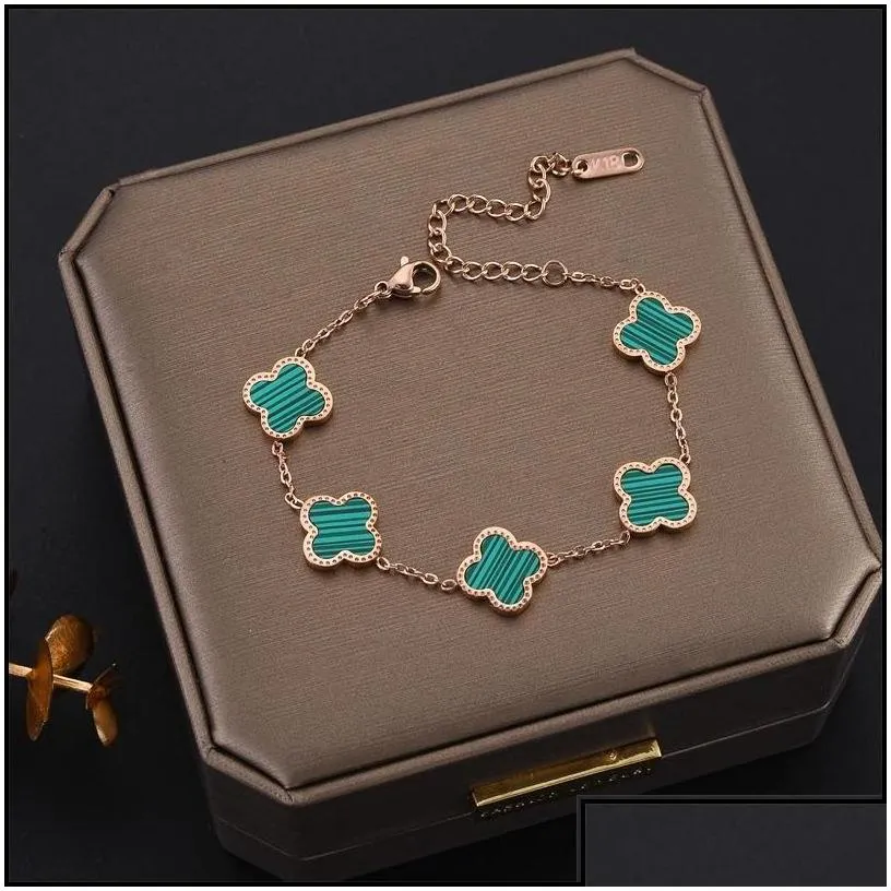 Jewelry Charm Bracelets Classic Design Colorf Clover Bracelet 18K Rose Gold Stainless Steel Jewelry For Women Bracel Dhfrb Wedding , P Dhr2H