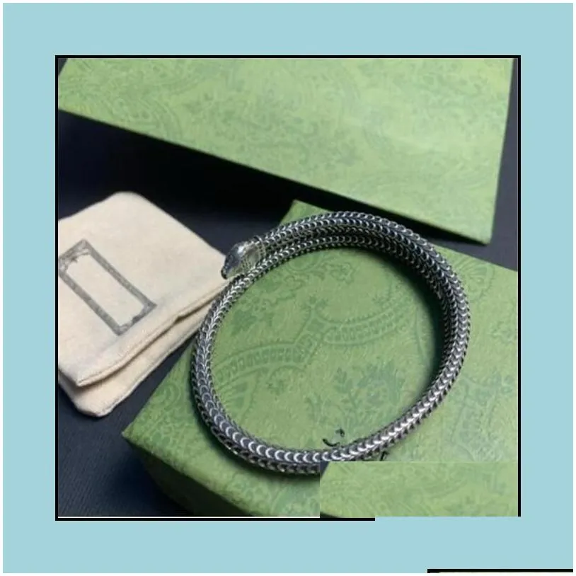Jewelry Charm Bracelets Designer Snake Bracelet Sier Scales Luxury Jewelry Mens Women Retro Open Bangle Not Allergic Never Fade267G Dr Dhxy1
