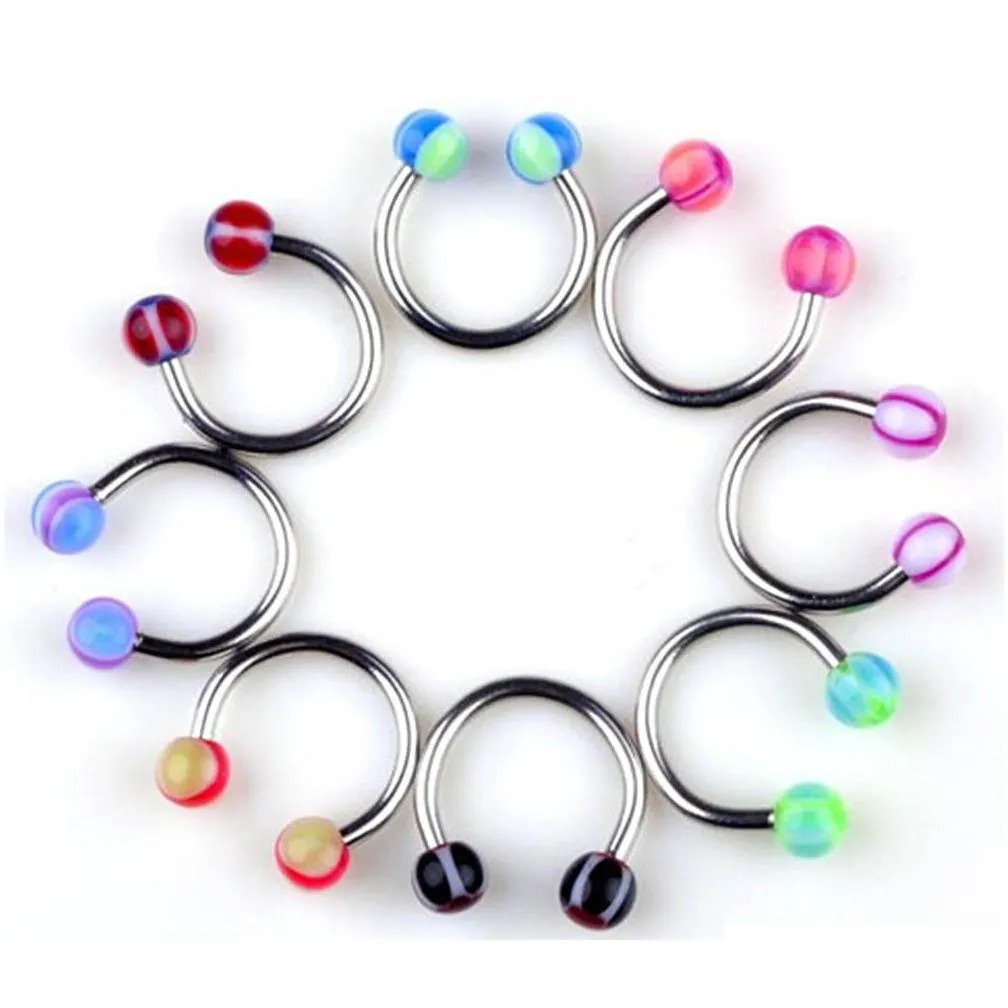 10pcs / set colorful acrylic nose rings ear piercing circular barbell ring horseshoe lip labret eyebrow ear piercings body jewelry