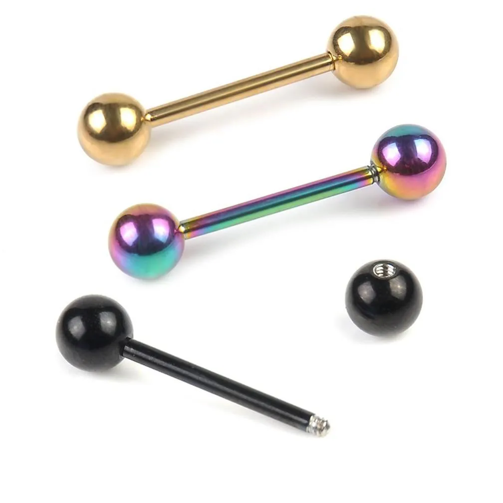 10 pcs/lot tongue piercing 316l surgical steel industrial barbell tongue lip stud bar tragus cartilage earring body jewelry