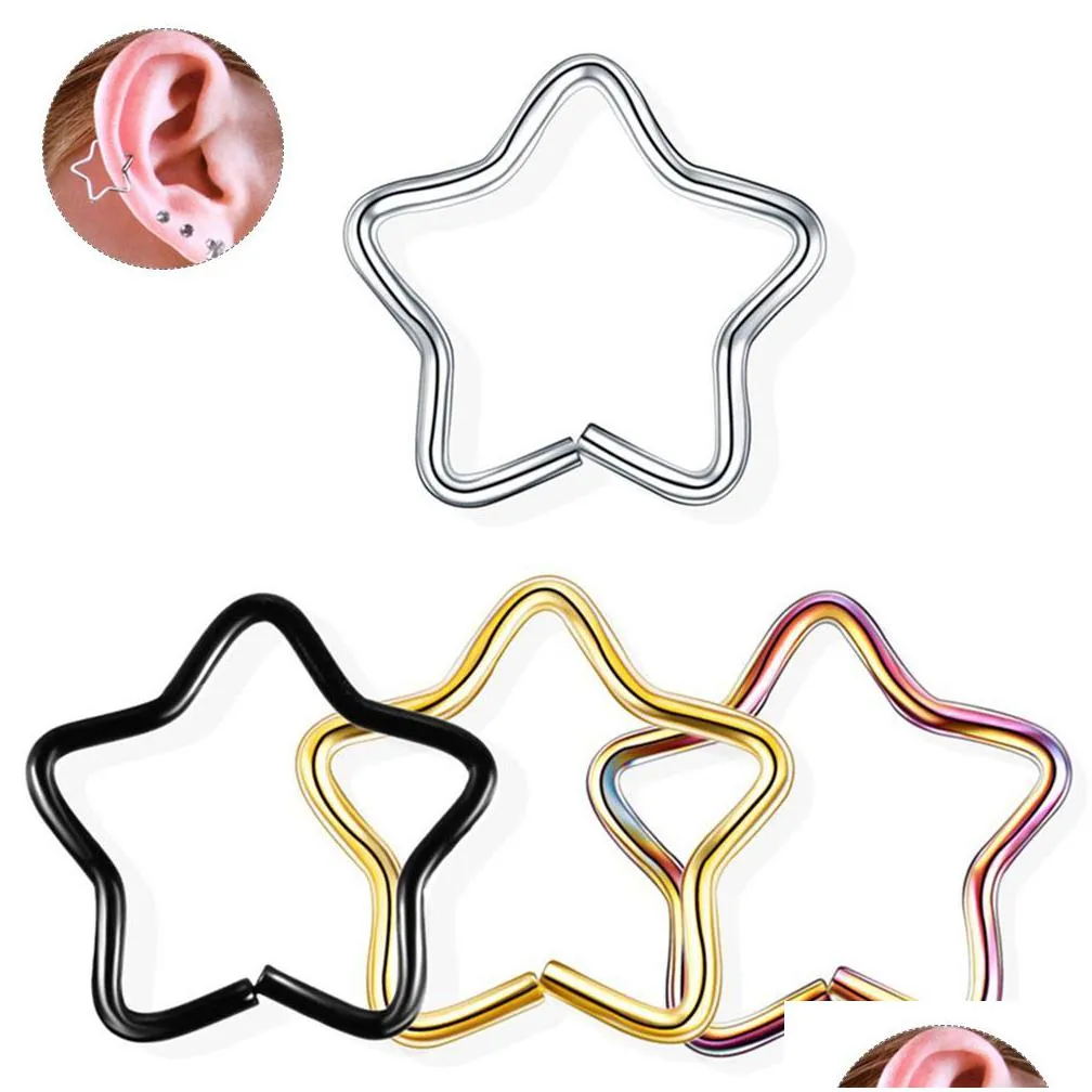 10pcs/set star stainless steel nose rings fake piercing tragus ear cartilage earrings nose rings body piercing jewelry women men