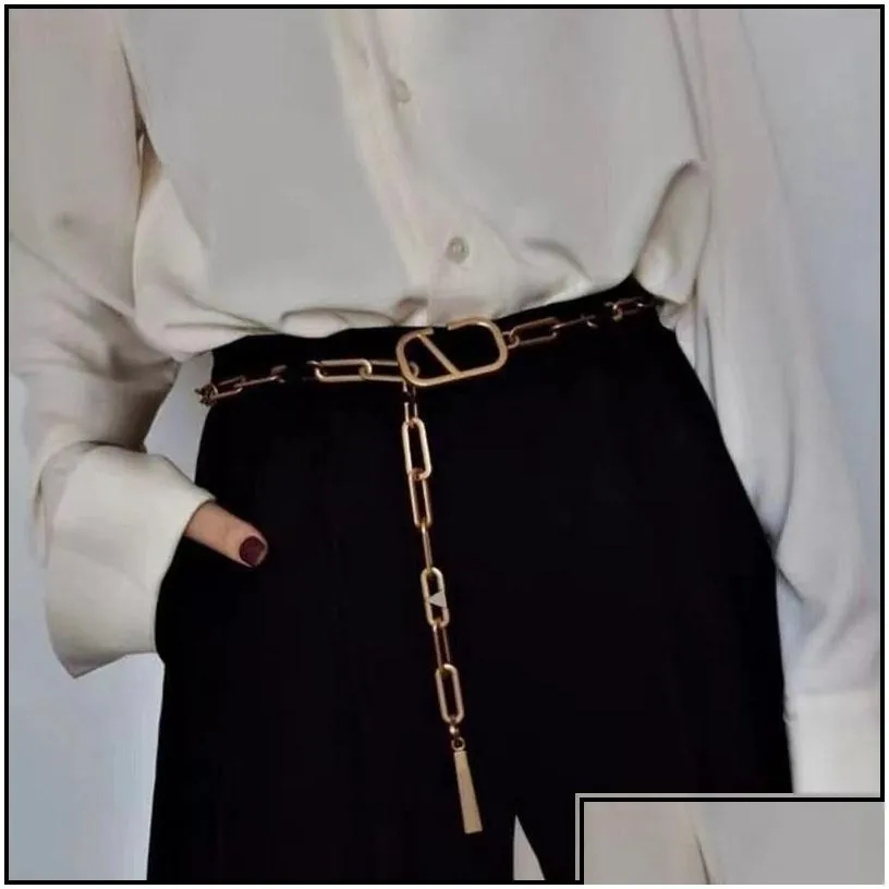 Jewelry Belts Womens Designers Chains Fashion Luxury Designer Link Belt For Women Letter V Buckle Waist Chain Vintage Gold Waistband B Dhbz0