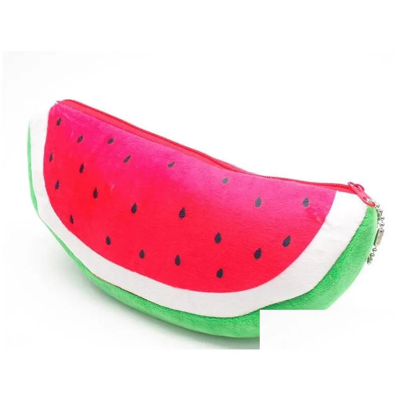 wholesale pencil cases 12 pcs/lot cute fruit case creative plush watermelon bag for kids gift stationery pouch school supplies1