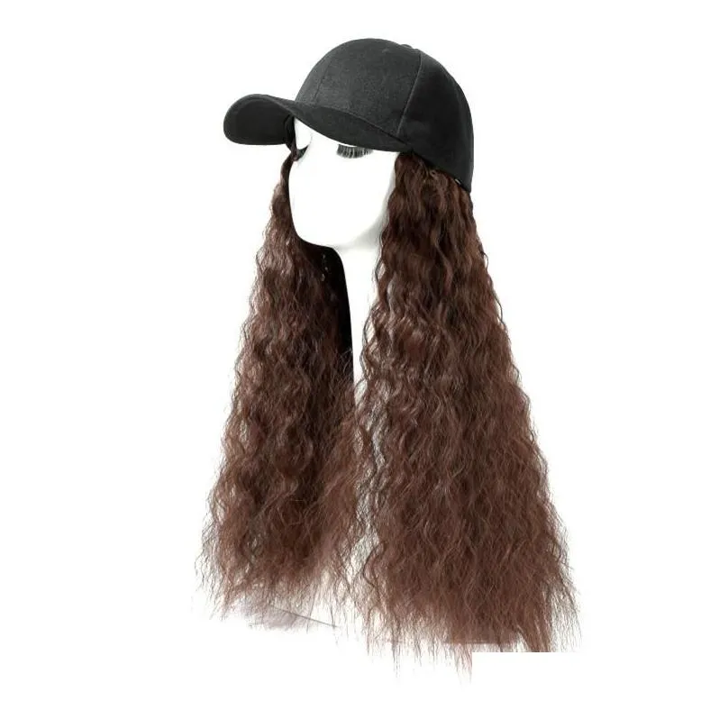other event party supplies baseball cap hair wave curly hairstyle adjustable wig hat attached long high temperature silk headwear