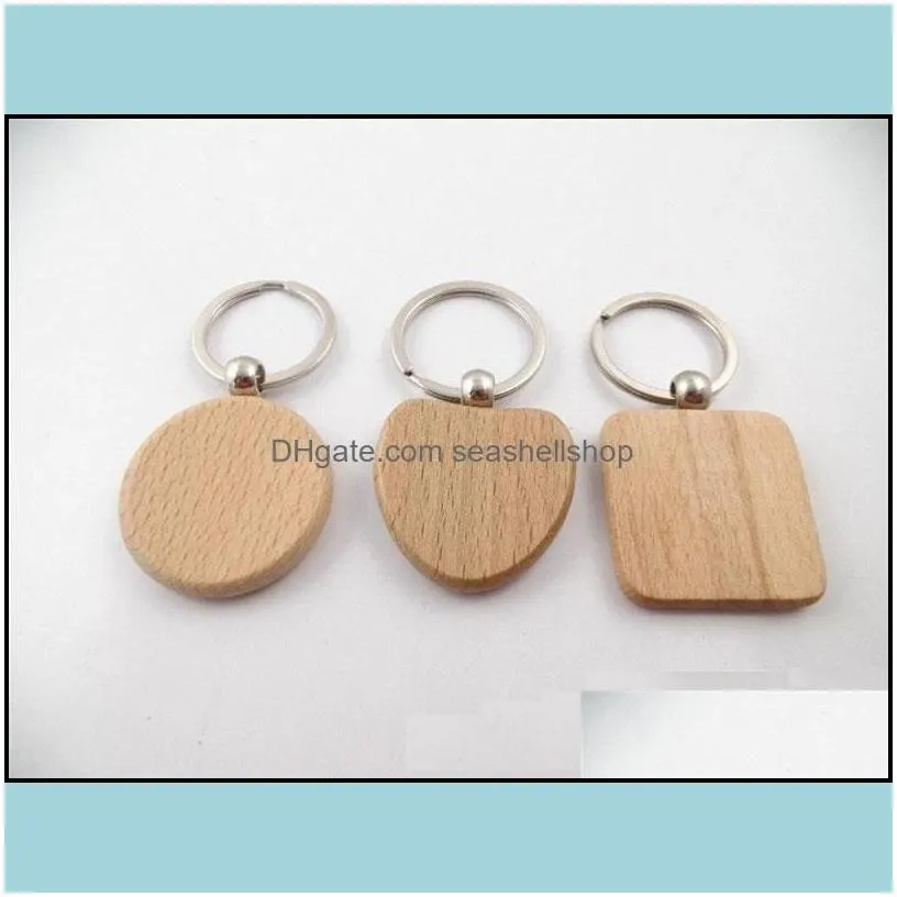 Jewelry 6Designs Blank Wooden Key Chain Rec Heart Round Diy Carving Keyring Wood Keychain Tags Gifts Drop Delivery 2021 Keychains Fash Dhlfc