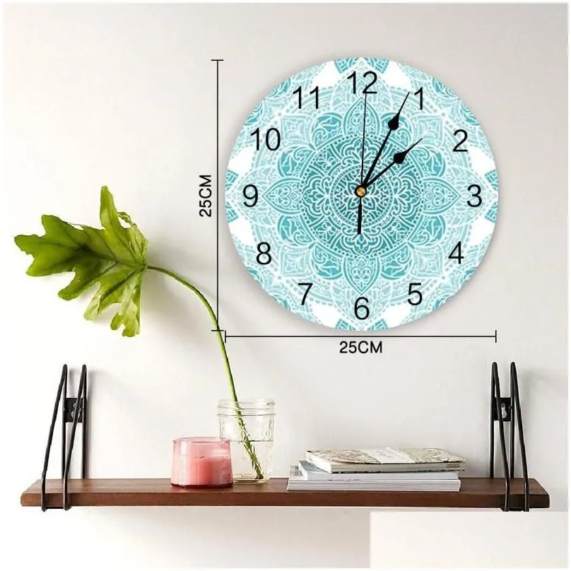 wall clocks turquoise and white mandala clock large modern kitchen dinning round bedroom silent hanging watch