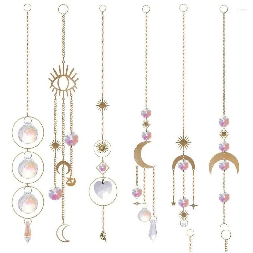 Garden Decorations Garden Decorations Home Decor Crystal Pendant Hanging Curtain Windchimes Sun Light Catcher Star Moon Rainbow Wind C Dhufp