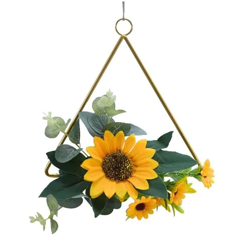 Decorative Flowers & Wreaths Artificial Sunflower Wreath Spring Summer For Front Door Home Wall Window Wedding Party Decor Garlands Fa Dhfg8