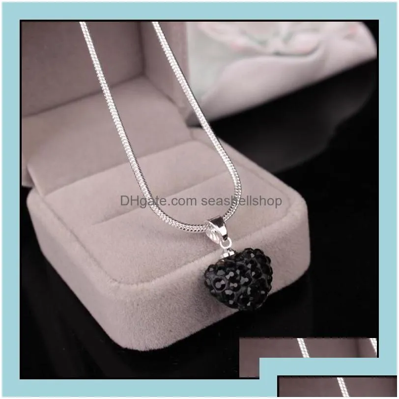 Jewelry Pendant Necklaces Pendants Jewelry Korean Crystal Heart Shape Necklace Sier Plated Snake Chains Rhinestone Disco Bead Charm Fo Dhak9