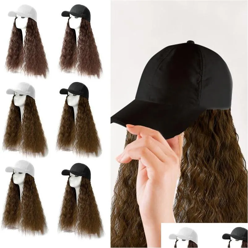 other event party supplies baseball cap hair wave curly hairstyle adjustable wig hat attached long high temperature silk headwear