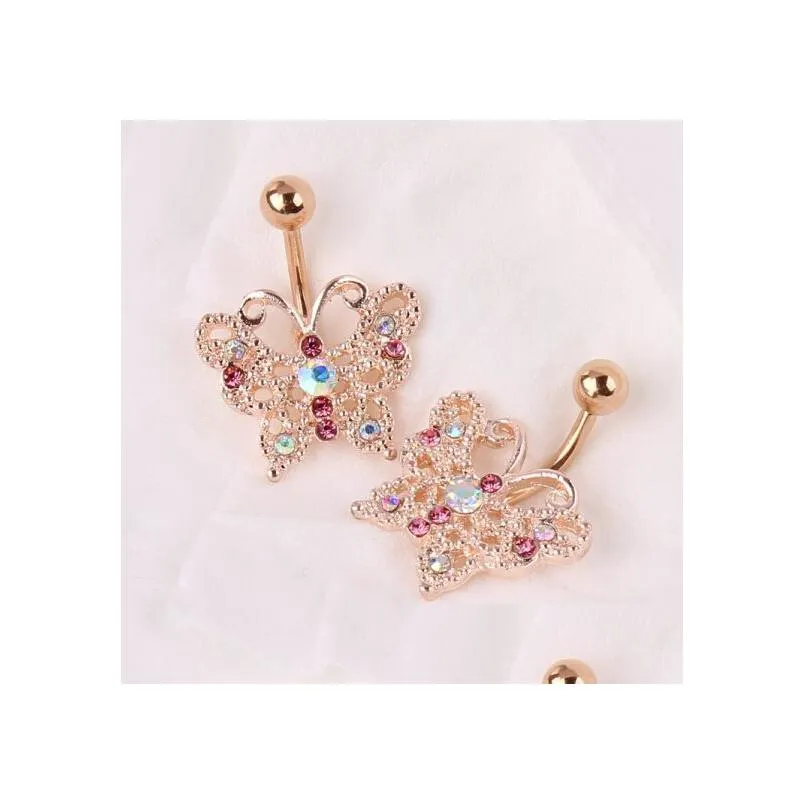 top quality dangle belly button ring rose gold belly bar body jewelry butterfly navel piercing for sexy women luxury bijoux