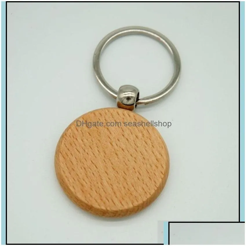 Jewelry 6Designs Blank Wooden Key Chain Rec Heart Round Diy Carving Keyring Wood Keychain Tags Gifts Drop Delivery 2021 Keychains Fash Dhlfc