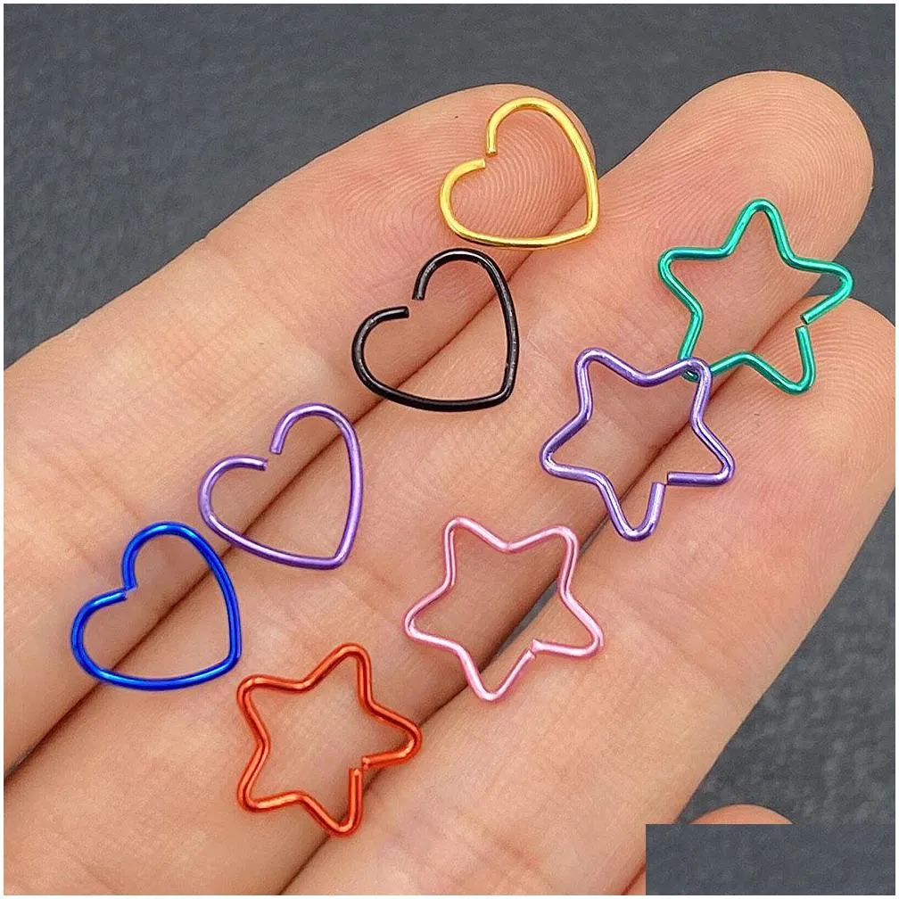 10pcs/set star stainless steel nose rings fake piercing tragus ear cartilage earrings nose rings body piercing jewelry women men