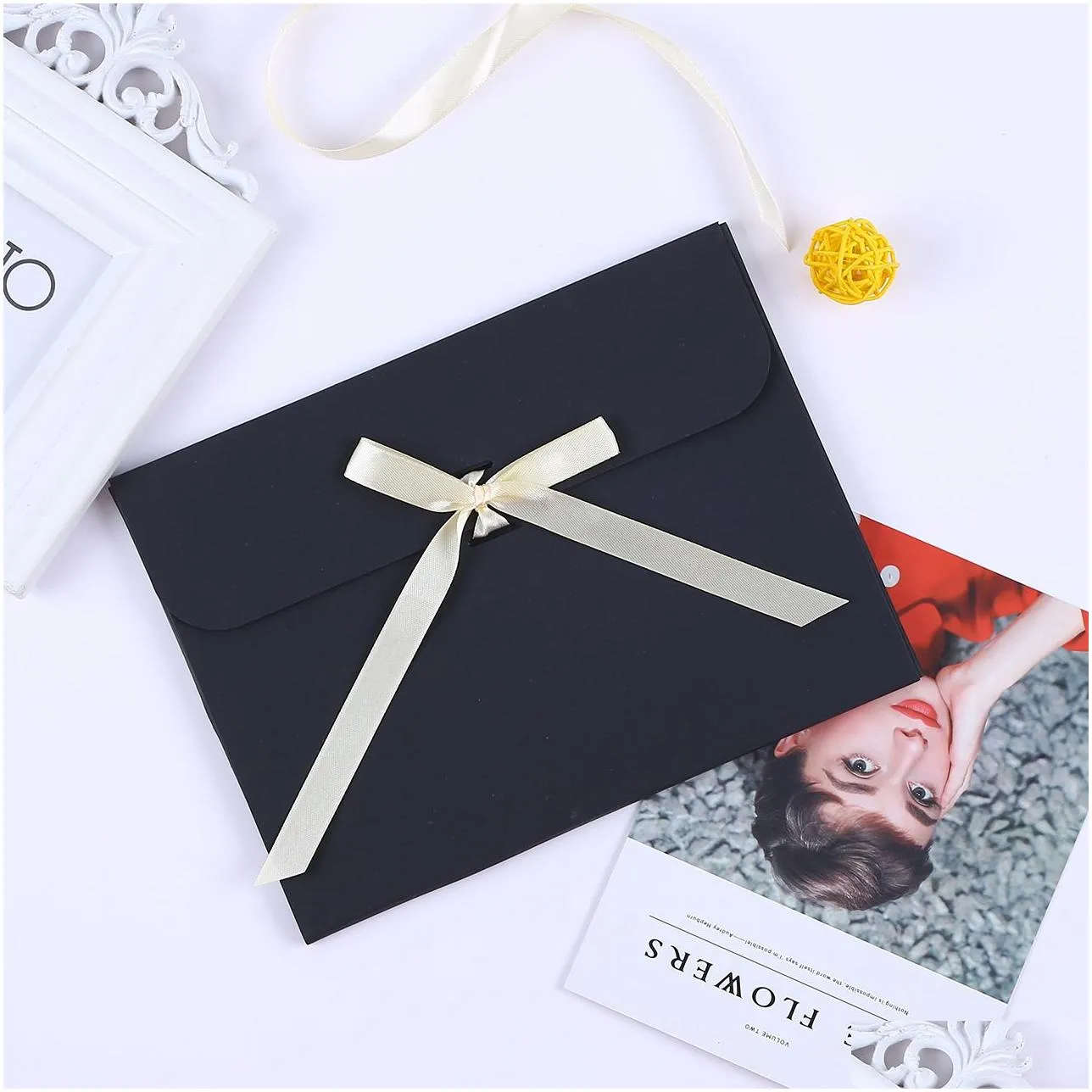 large black p o envelope packaging case white paper gift envelope for silk scarf with ribbon postcard envelope box