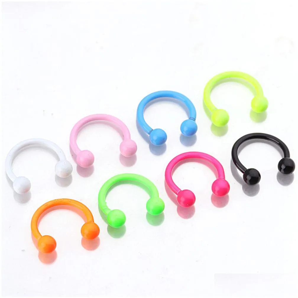 10pcs / lot c shape ball stainless steel nose hoop painted nose rings balls circulars horseshoes barbell ring body piercing jewelry